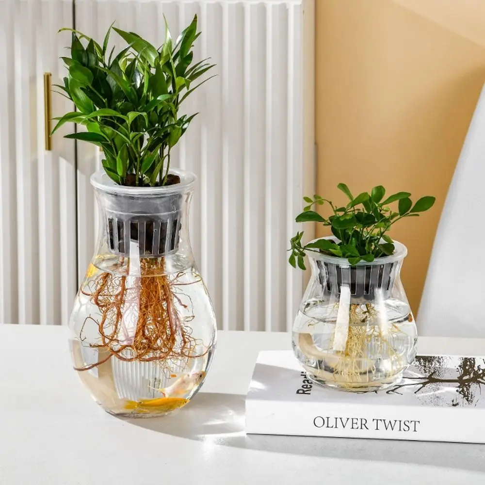 Mini Fish Tank Self Watering Hydroponic Flower Pot Plastic Floor-standing Aquatic Plant Container Simple Transparent Planter Pot
