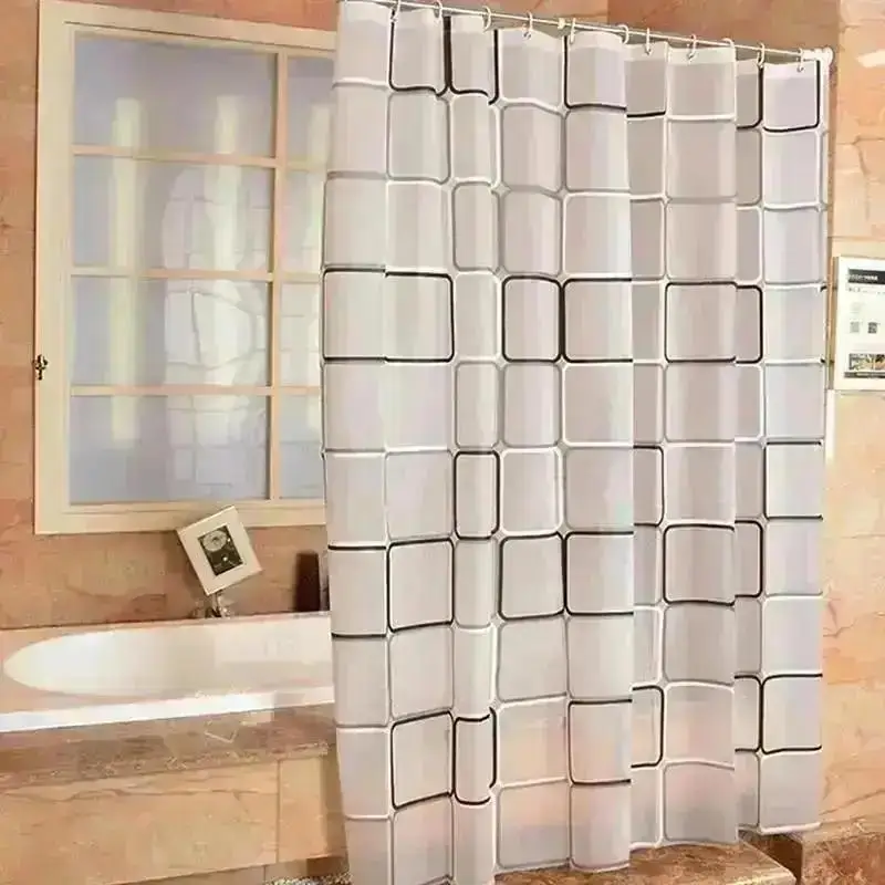 New Bathroom Shower Curtains Waterproof Bath Curtain Modern Geometric Plaid Pattern Farmhouse Household Decoration Translucent