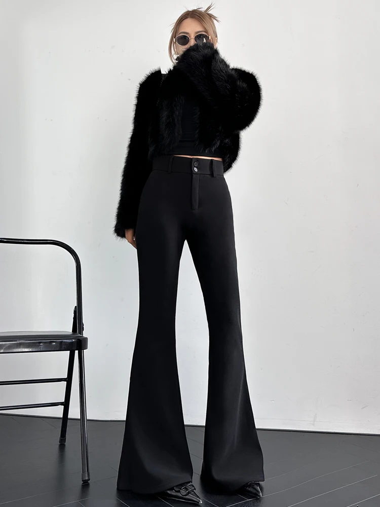 

Женские брюки-клеш с высокой талией на флисовой подкладке, весна-осень 2026, новые, утягивающие, драпированные, микро-клеш, для костюмов