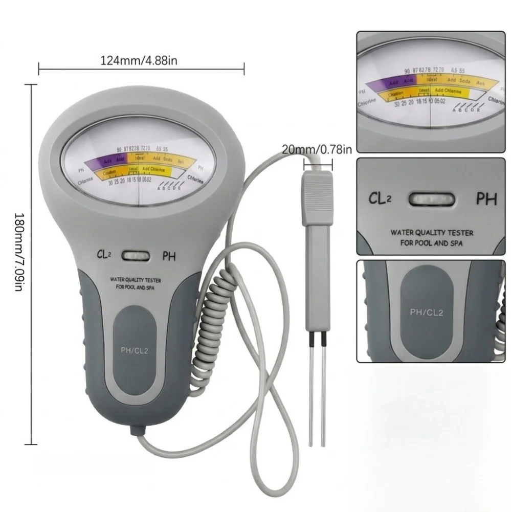 2-in-1 Pool Water Tester With Retractable Probe For PH Water Quality Analysis For Swimming Pools And Spas