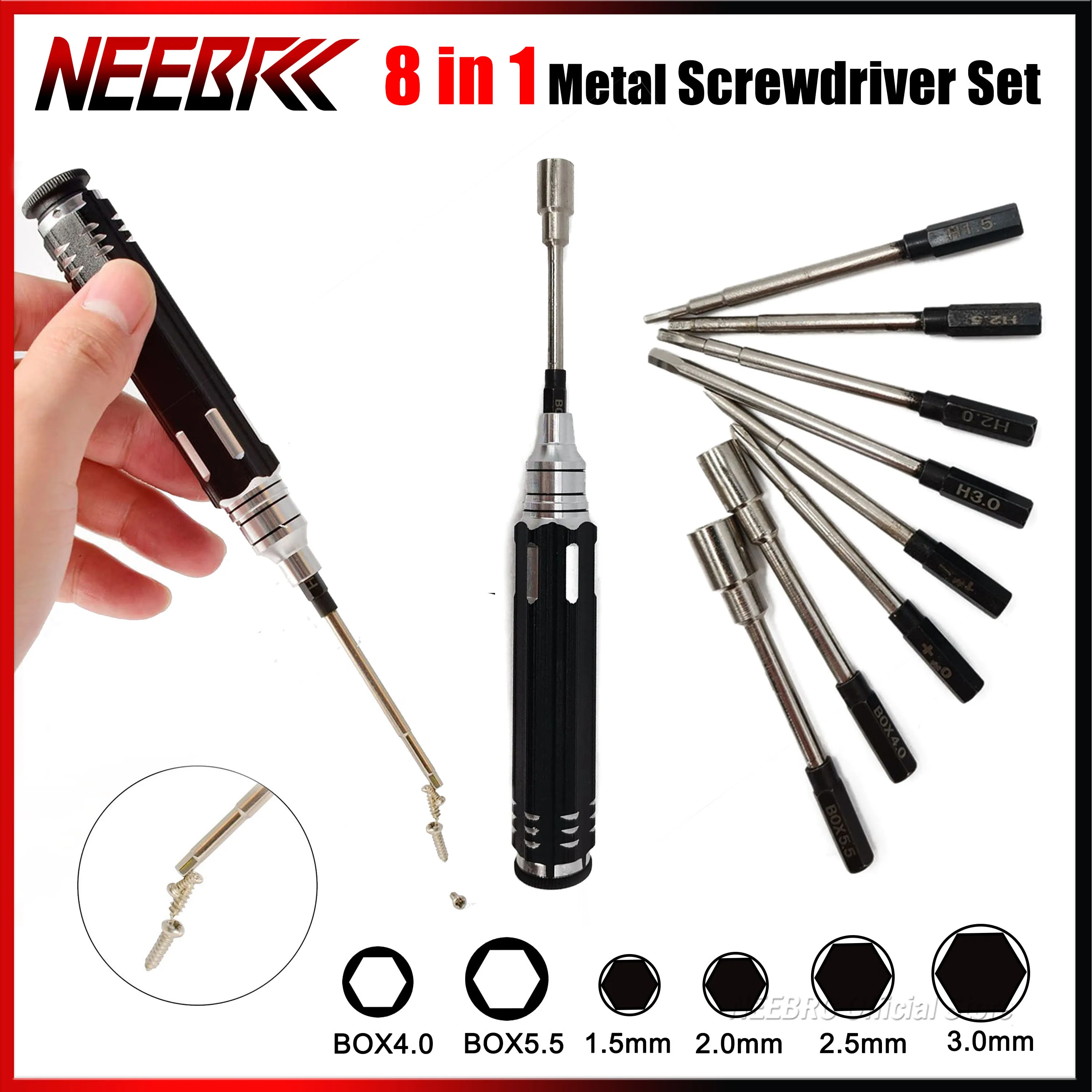 8 in 1 Metalen Schroevendraaier Set 1.5/2.0/2.5/3.0mm Box4.0/5.5 Hex Zeshoekige Reparatie Tool Kit voor RC Modelvliegtuigen Auto Boot Drone