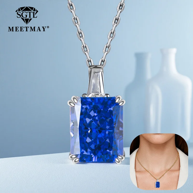 

S925 sterling silver ice-cut zircon,pendant chain for women jewelry with Paraiaba,Tanzanite blue,Klein Blue High-carbon diamond