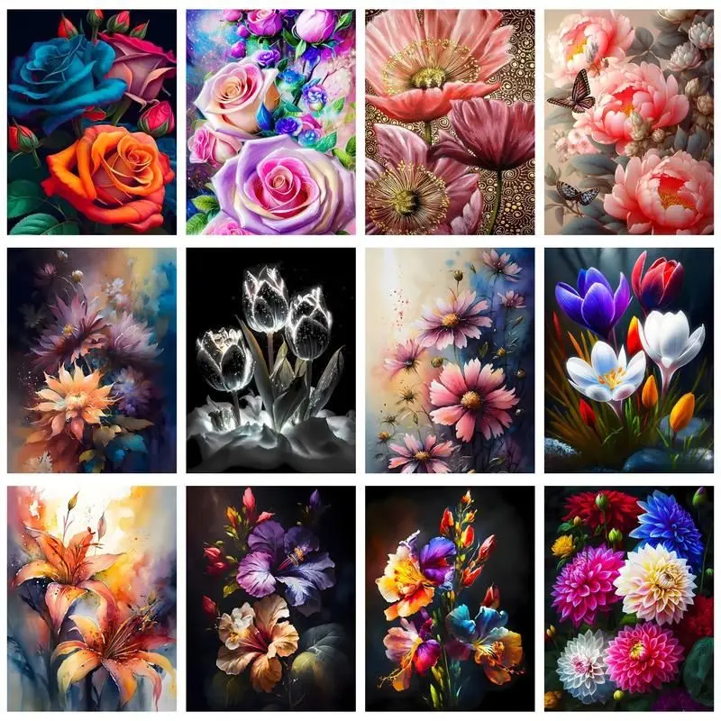 

CHENISTORY DIY Painting By Numbers Daisy Drawing On Canvas Picture By Number Kits Peony Flower HandPainted Home Decoration Art