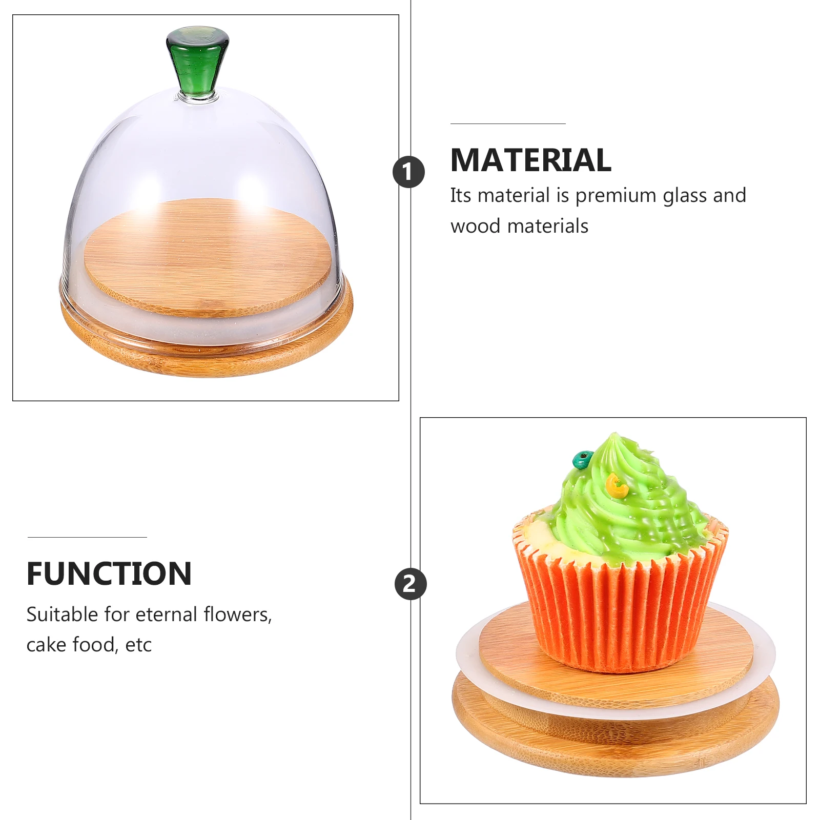 

Glass Cake Protective Dome with Wood Base for Dessert Snacks Food Cover Transparent Wedding Decor Compact Size Housewarming Gift