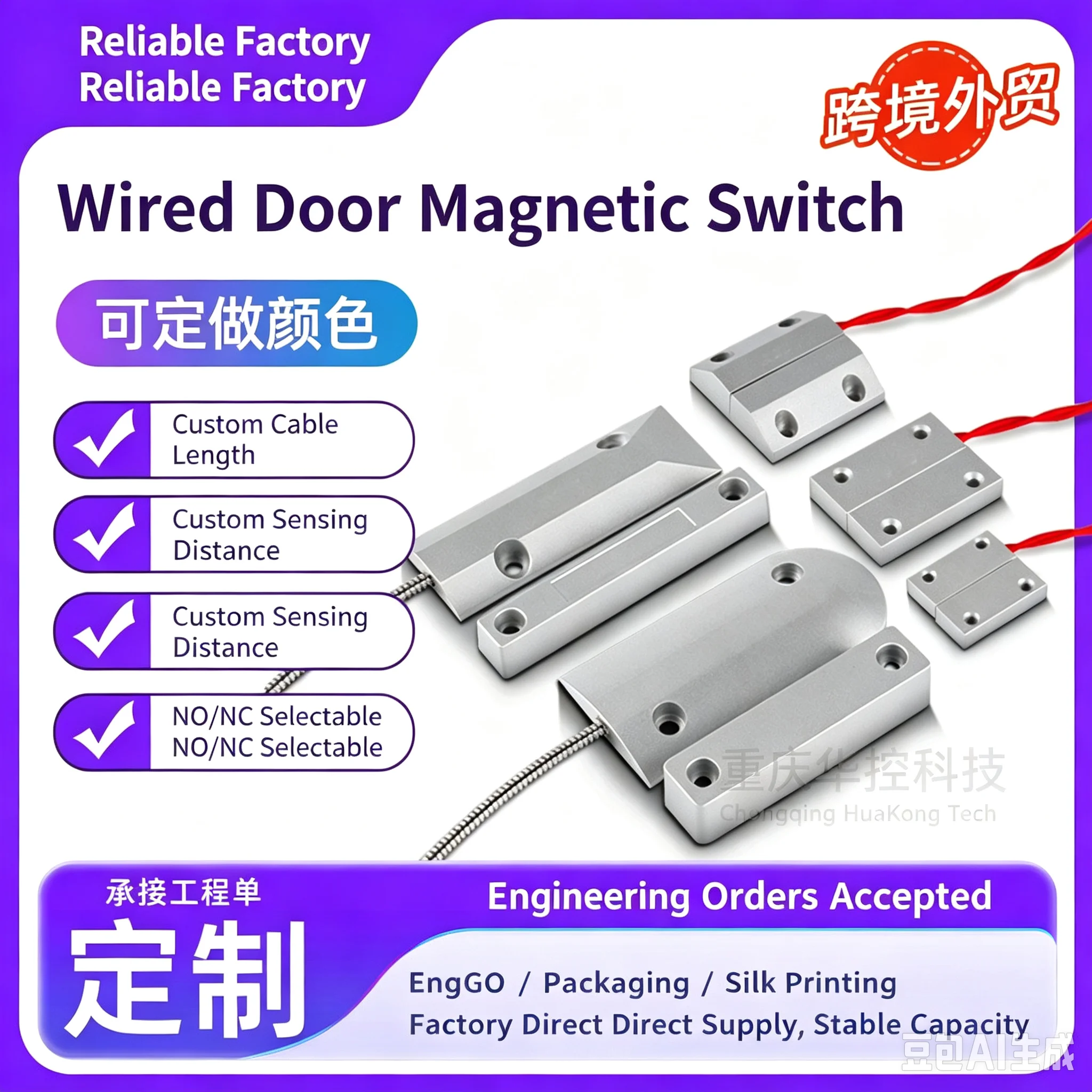 Metal Wired Door Contact Sensor NO NC, Magnetic Reed Switch for Iron Door Window Roller Shutter Home Warehouse Anti-theft Burgl