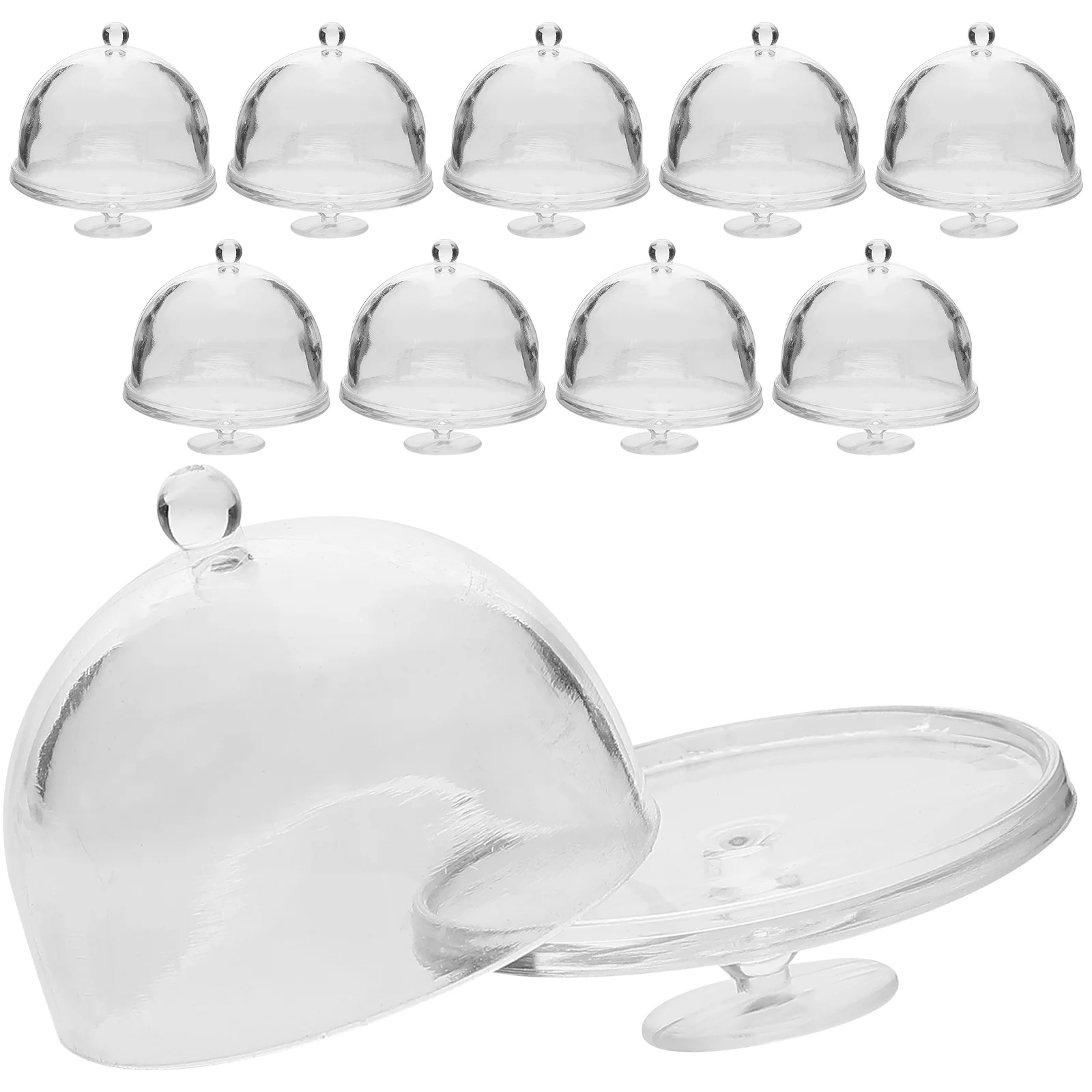 10 Pcs Mini Cake Holder Cupcake Container Plate Domes Tray with Lid Stand Plastic House Accessory Pan