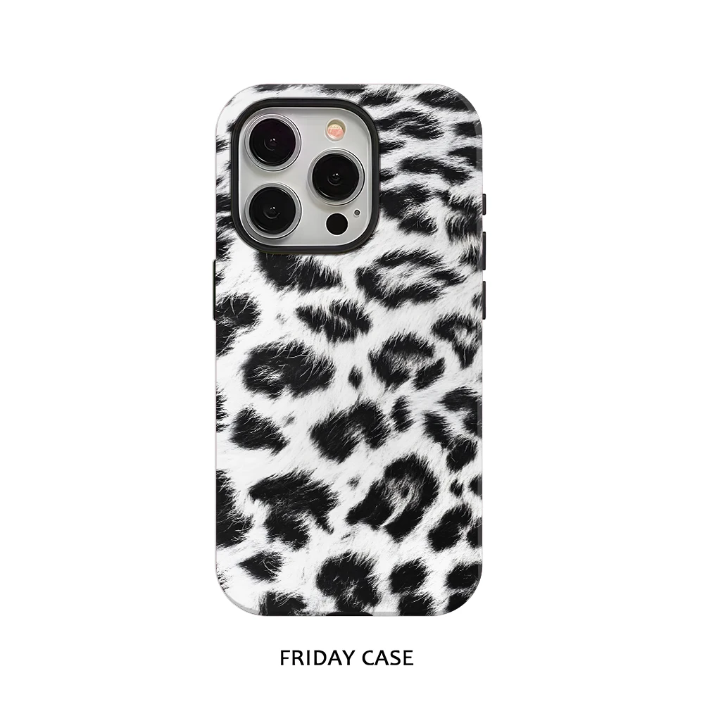 

Fashion black white leopard print Phone Case for iPhone 17 16 15 14 13 12 11 7 8 Air Pro Max Plus Luxury Double-layer Back Cover