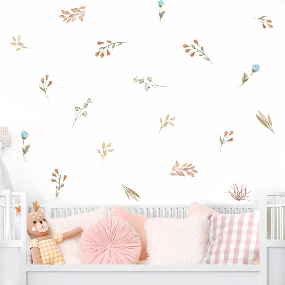 Boho Flowers Leaves Herbs Field Wall Sticker Nursery Vinyl Children's Wall Art Decals for Baby Kids Room Home Decoration