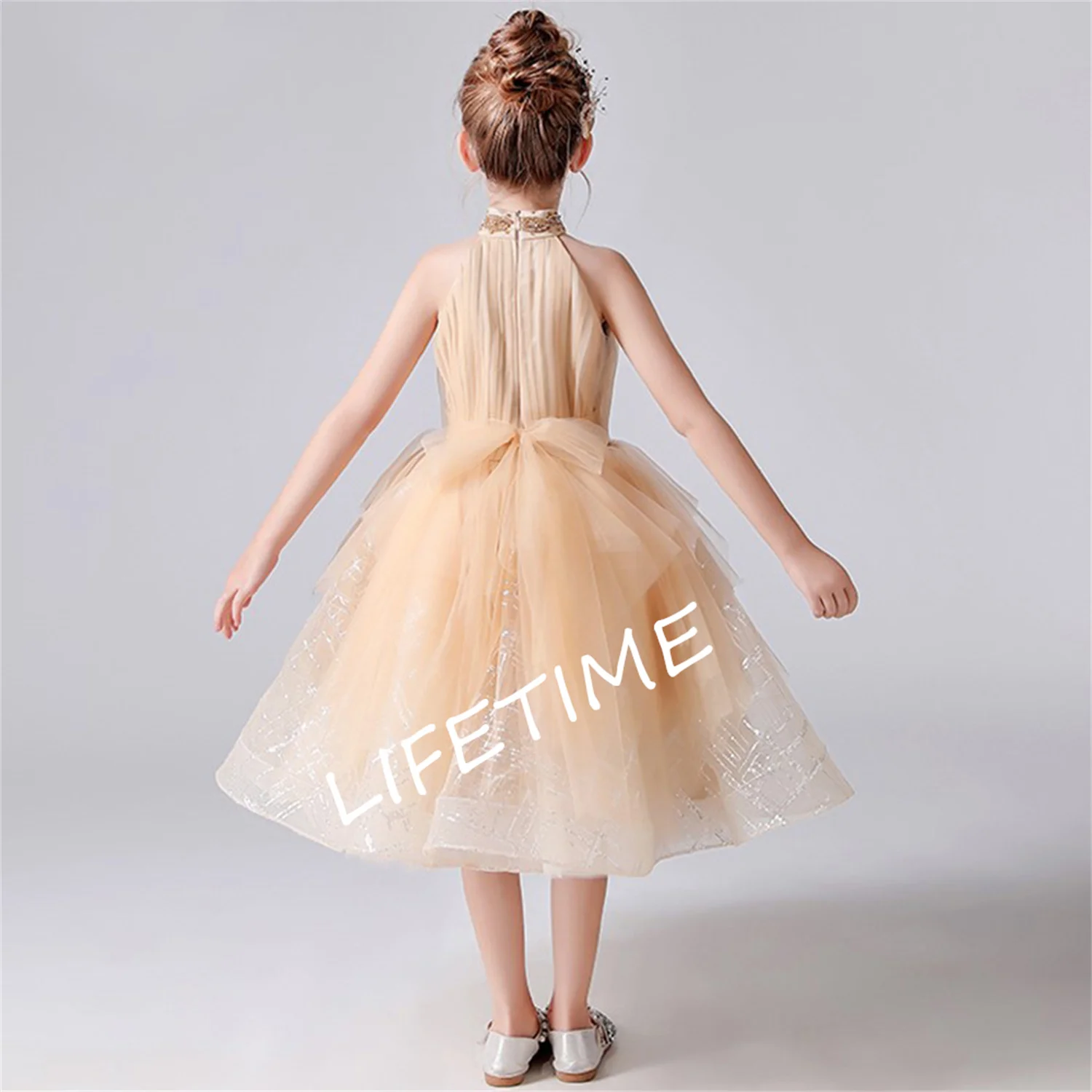 Tulle Halter Flower Girl Dresses, Tiered Wedding Party Princess Dress, Vestido de aniversário infantil formal, moderno, novo