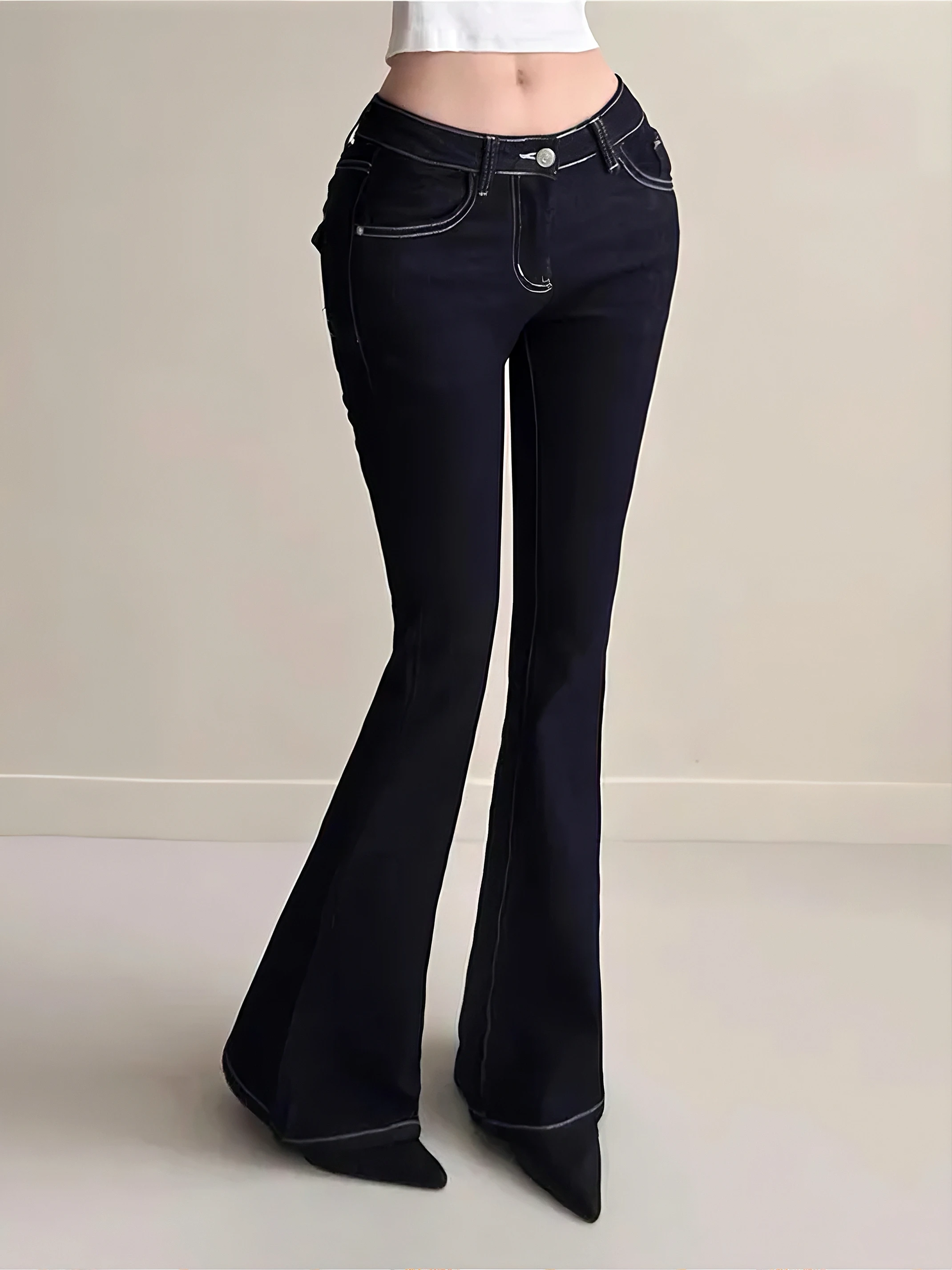 

High Waist Elastic Slim Fit Jeans Women's Faion Korean Sle hine Embroidery Bootcut Denim Pants Tummy Control Butt Lifting