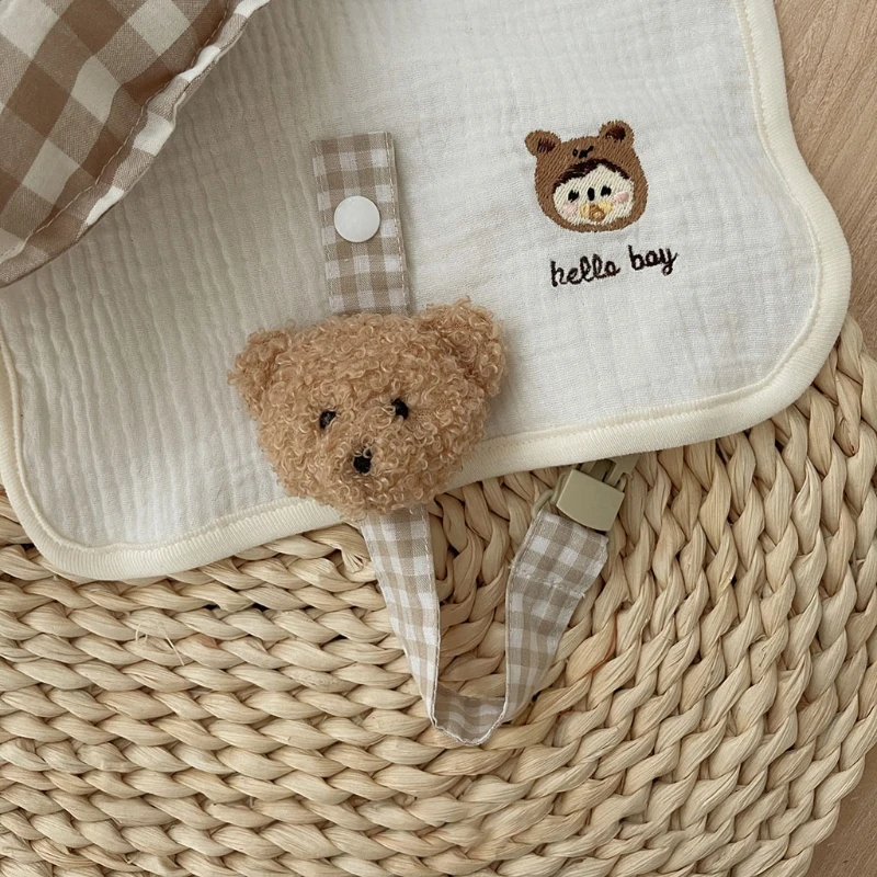 Cute Bear Plaid Cotton Pacifier Chain Clip Baby Nursing Teether Soother Holder Clip DIY Dummy Nipple Holder Leash Strap Shower