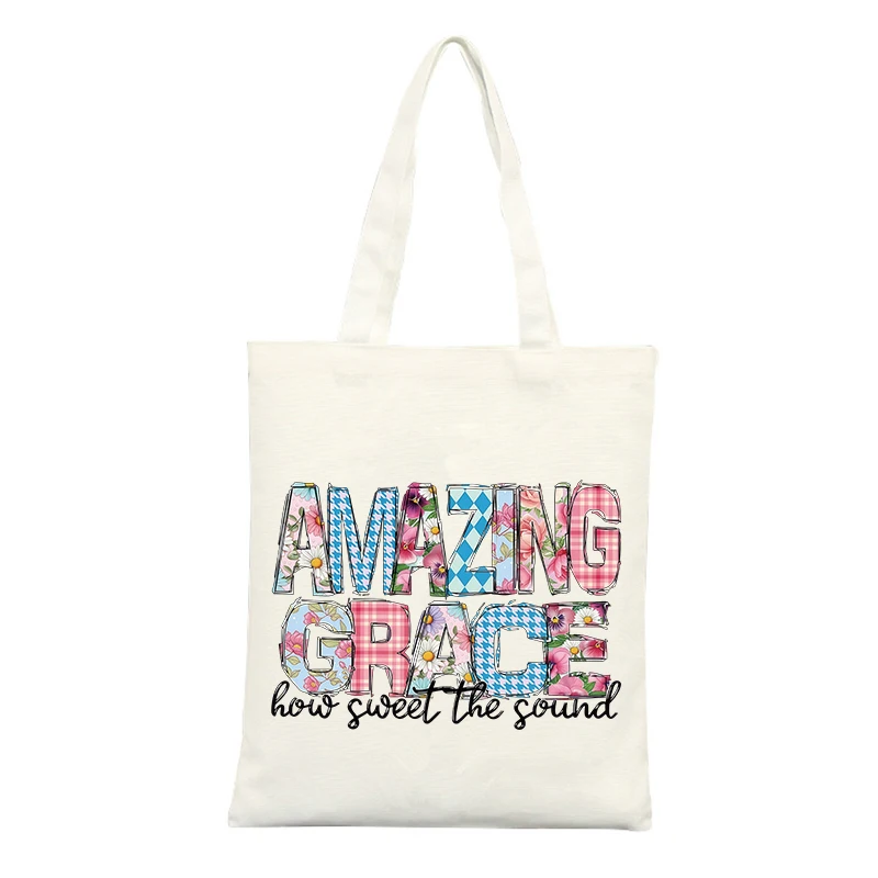 Canvas Tote Bag with Floral and Plaid Letter Print, Ideal for Casual Daily Use and Shopping Outings
