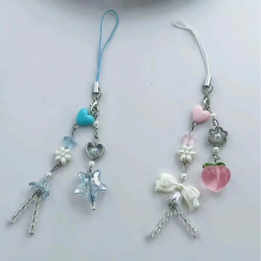 

Новый розовый подвеска для телефона Y2K персик милый бант из бисера милый брелок для девочек Kawaii ручной работы автомобильный брелок для ключей