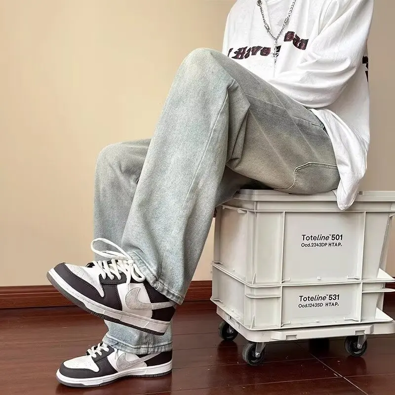 

Loose Men's Jeans Elastic Waist plus Size 300 Pou Spring 2024 Trendy High Street Wide Leg Casual Long Pants