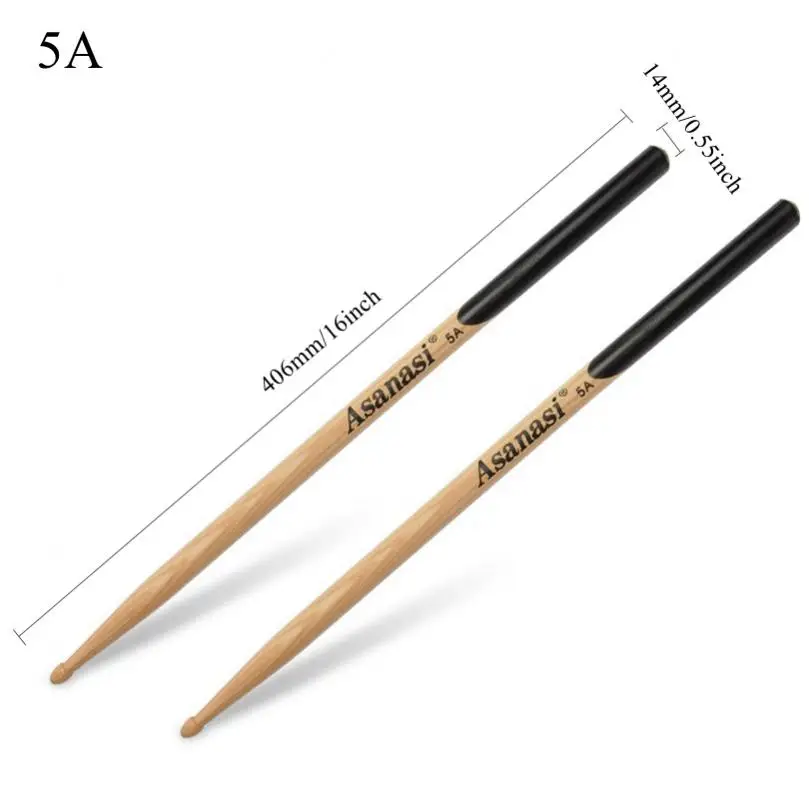 1 Pair 5A / 7A Walnut Wood Drum Sticks with Black Handle, Professional Music Band Jazz Drumsticks