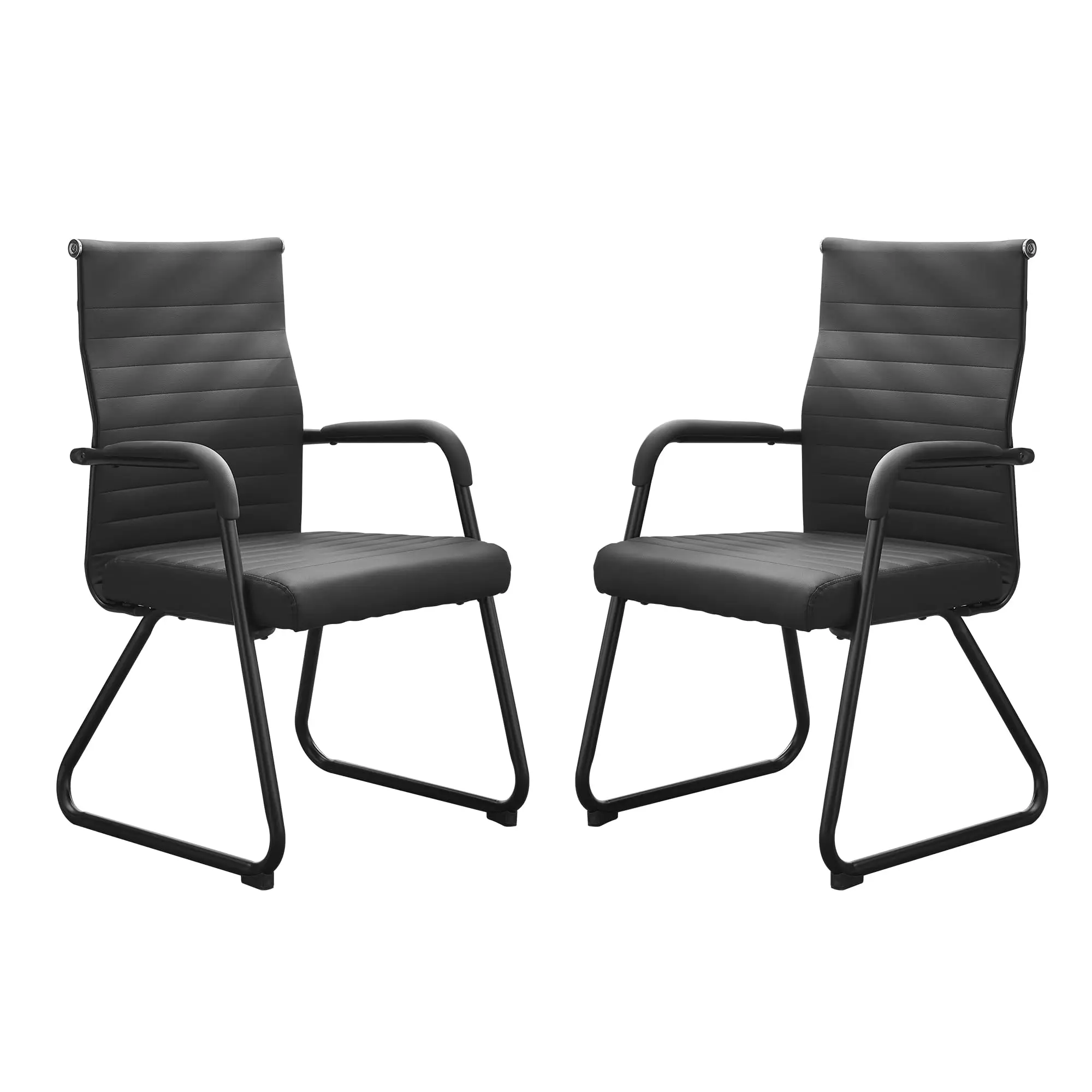 Office Guest Chairs Set of 2, Modern Leather Reception Chairs with Mid Back & Sled Base, No-Wheel Desk Chairs for