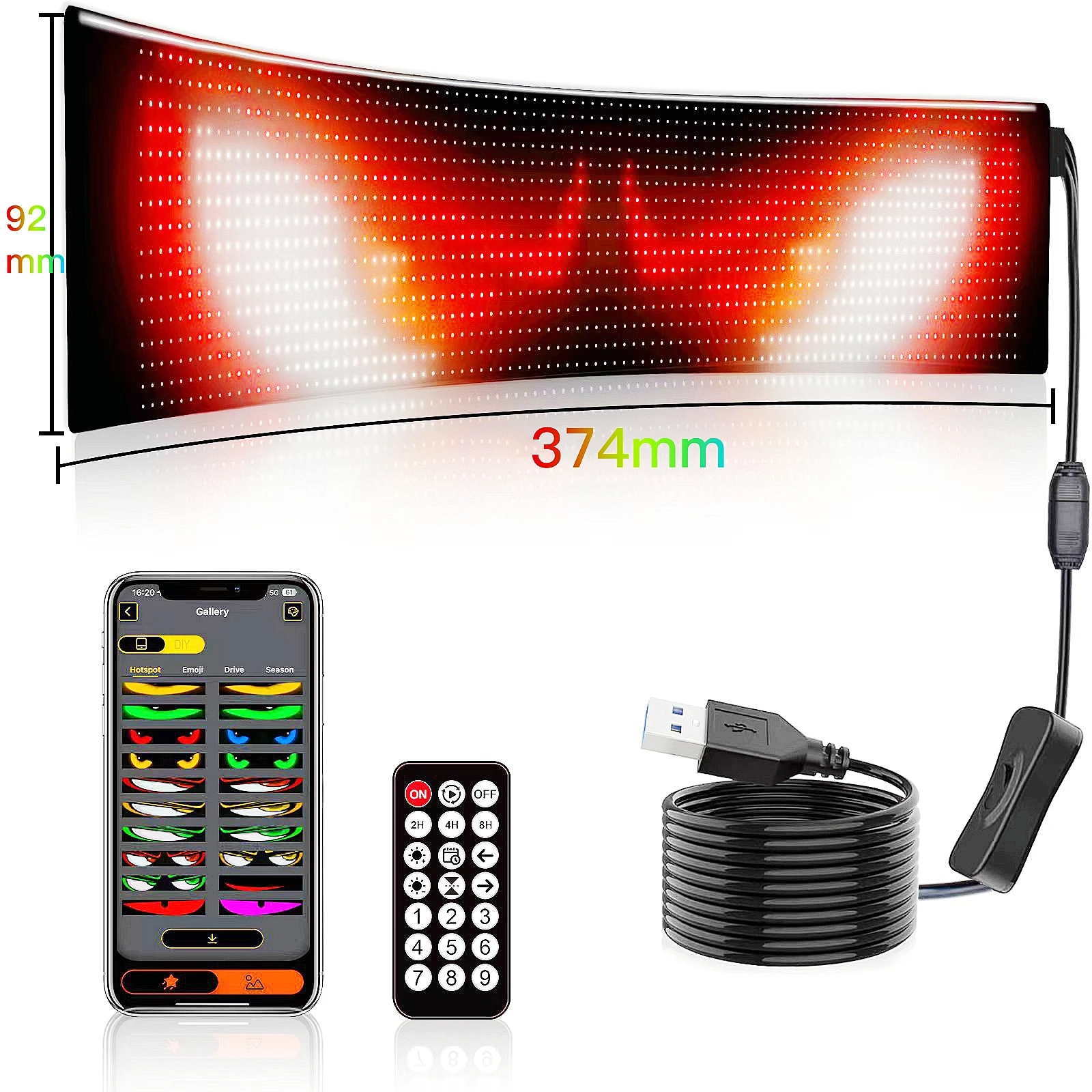 

LED Devil's Eye Matrix Pixel Flexible Panel Light Bluetooth APP USB 5V Flexible Addressable RGB Animation Display Car DIY