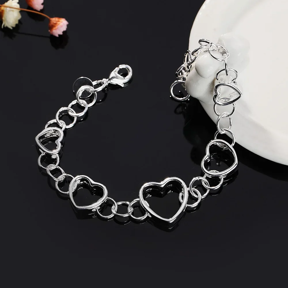 

Hot Original 925 Sterling Silver Romantic Heart Bracelet for Woman Fashion Wedding Accessories Party Jewelry Holiday Gifts