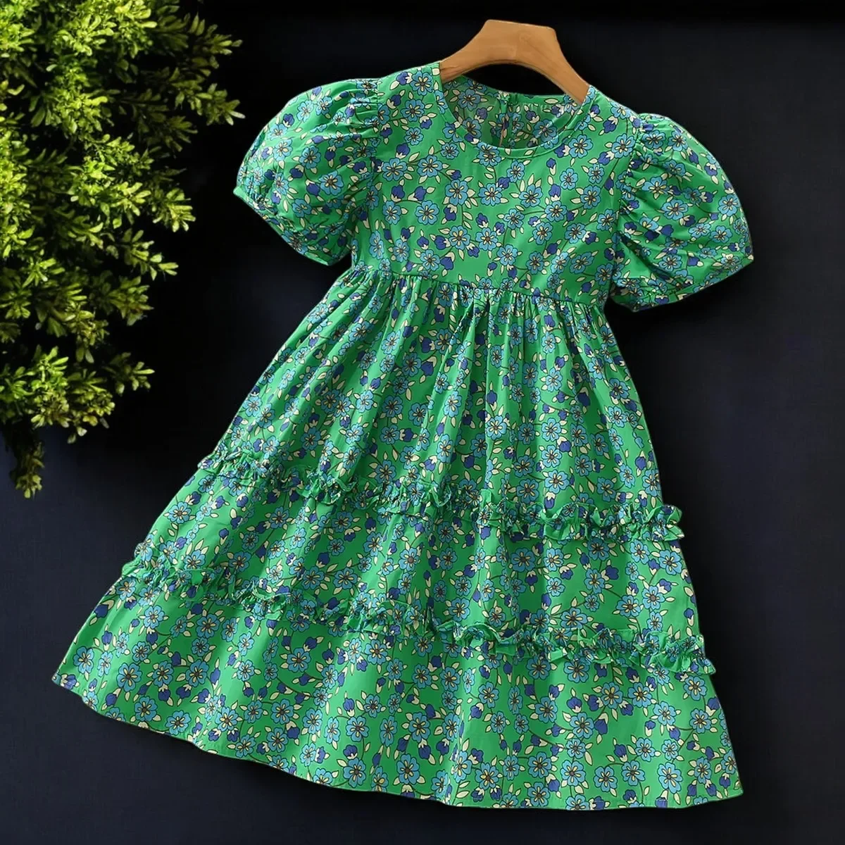 

Детские платья для девочек, летние костюмы с короткими рукавами, зеленое платье макси с цветочным принтом для подростков, одежда для маленьких детей 6, 8, 9, 10, 12 лет