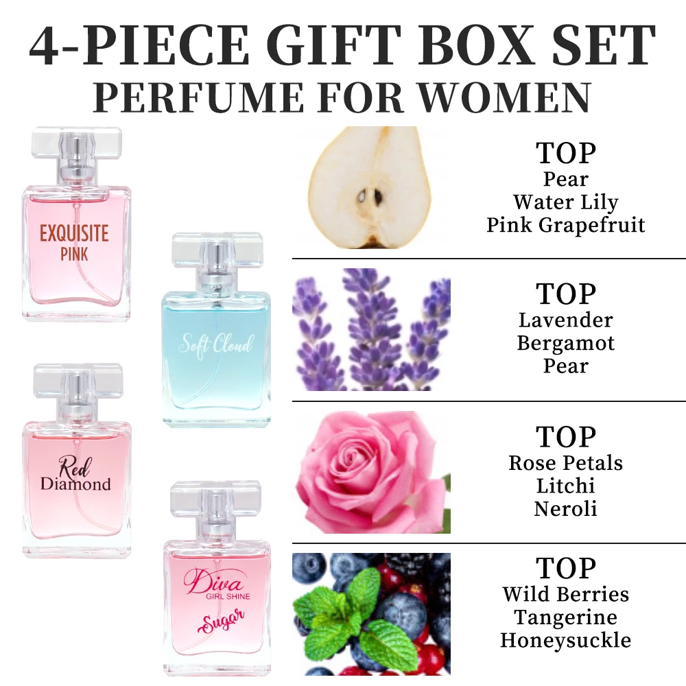 Women's Fragrance Sets Eau de Parfum Spray Gift Set for Women LOVE COLLECTION 4-Piece EDP Set 1.02 Fl Oz/bottle Long Lasting