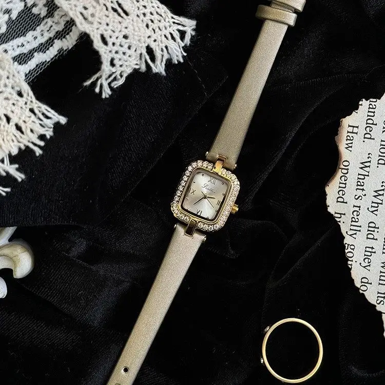 

Elegant Women'S Watch, Leather Strap Watch With A Small Square Dial And Steel Band, Women'S Timepiece, Women'S Accessory.