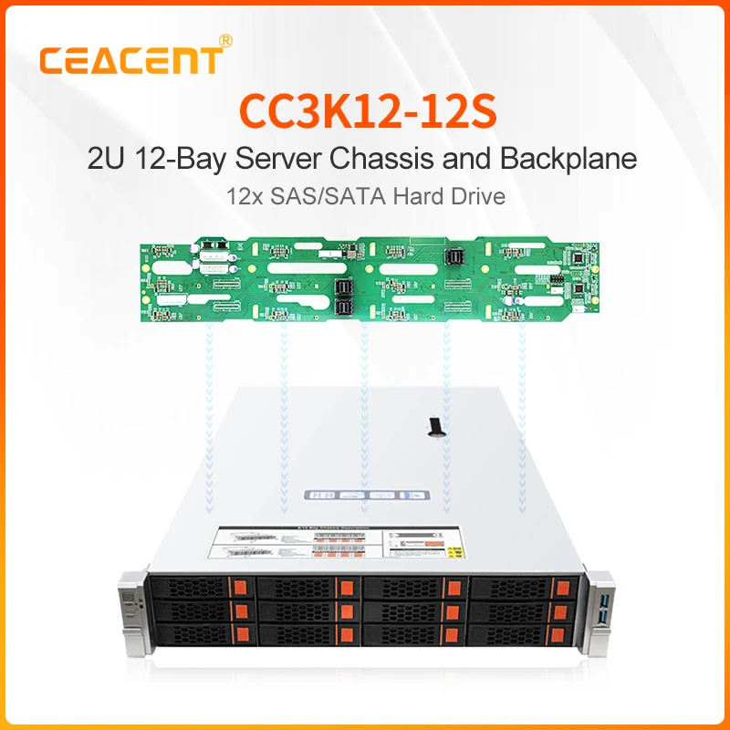 CEACENT CC3K12-12S 2U 12 Bay USB3.0 PWN Fan Rack Server Case with hotswap 3xSFF-8643 UBM SGPIO CPLD Lighting Design Backplane