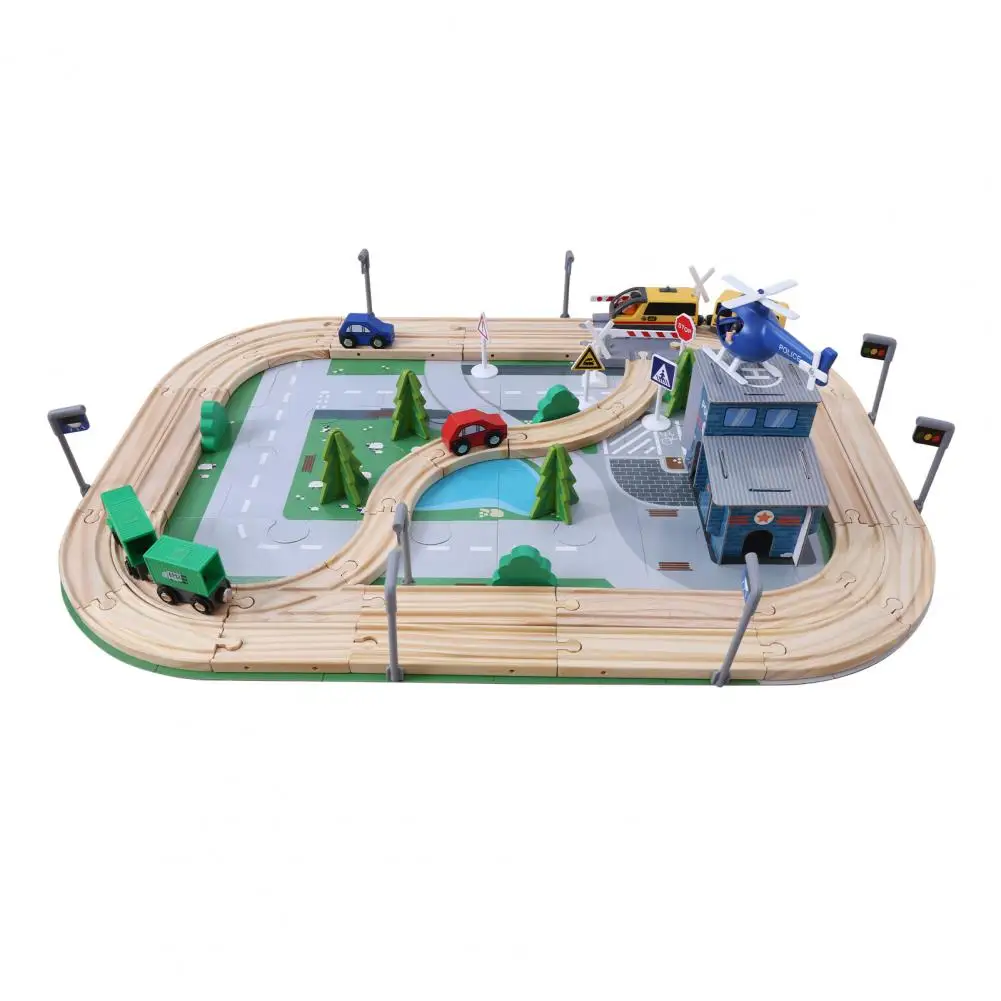 

108 Pcs Kids Road Train Track Toy Set, Easily Connected Different Tracks Railway Toys, Polished Wooden Children Train Toy