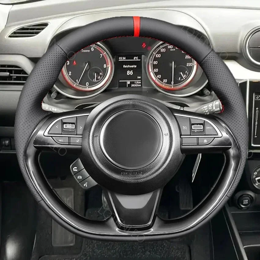 Black Artificial Leather Hand-stitched Comfortable No-slip Soft Car Steering Wheel Cover Braids For Suzuki Swift 2008-2021