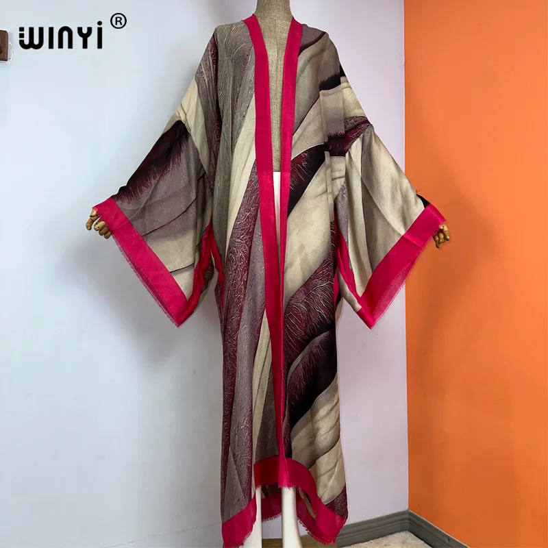 WINYI-Kimono africain imprimé boho, cover-up pour bikini, cardigan élégant, sexy, maxi, robe de plage, vacances, été