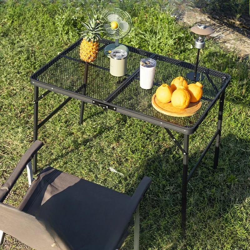 

Outdoor folding table camping table chairs picnic equipment full set barbecue table portable stall iron mesh