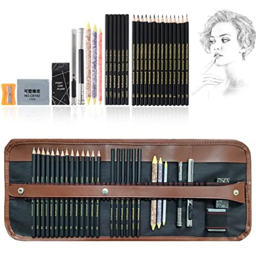 Drawing Pencils Sketch Pencil Art Supplies Set for Adults beginners Professional Sketching Art Graphite Charcoal Blending Stump