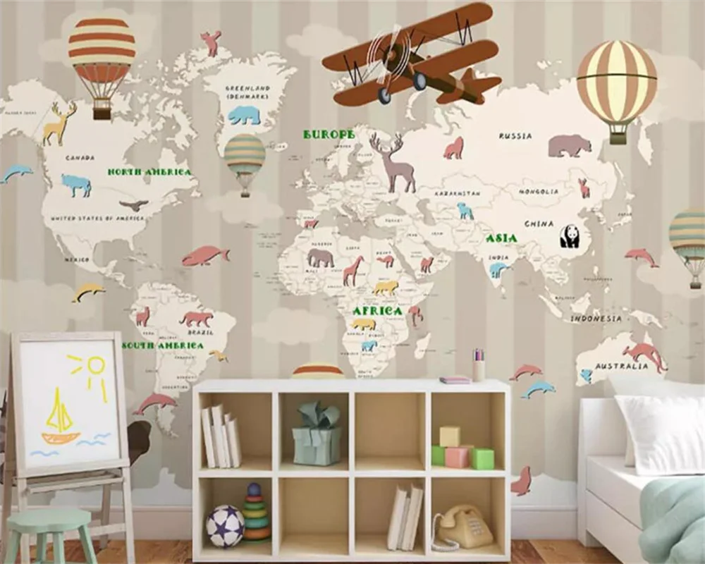 beibehang papel de parede Custom wallpaper 3d mural hand-painted cartoon children's room map background wall painting wallpaper