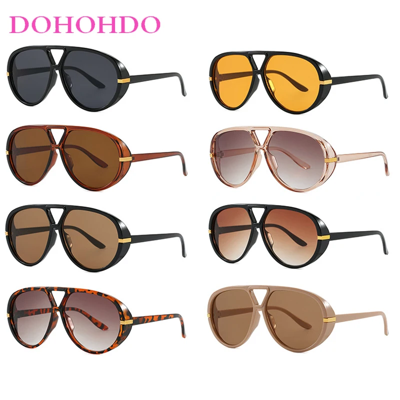 خمر إطار كبير التوأم جسر الطيار النساء النظارات الشمسية أزياء العلامة التجارية مصمم الرجال النظارات السفر القيادة ظلال الإناث Очки UV400