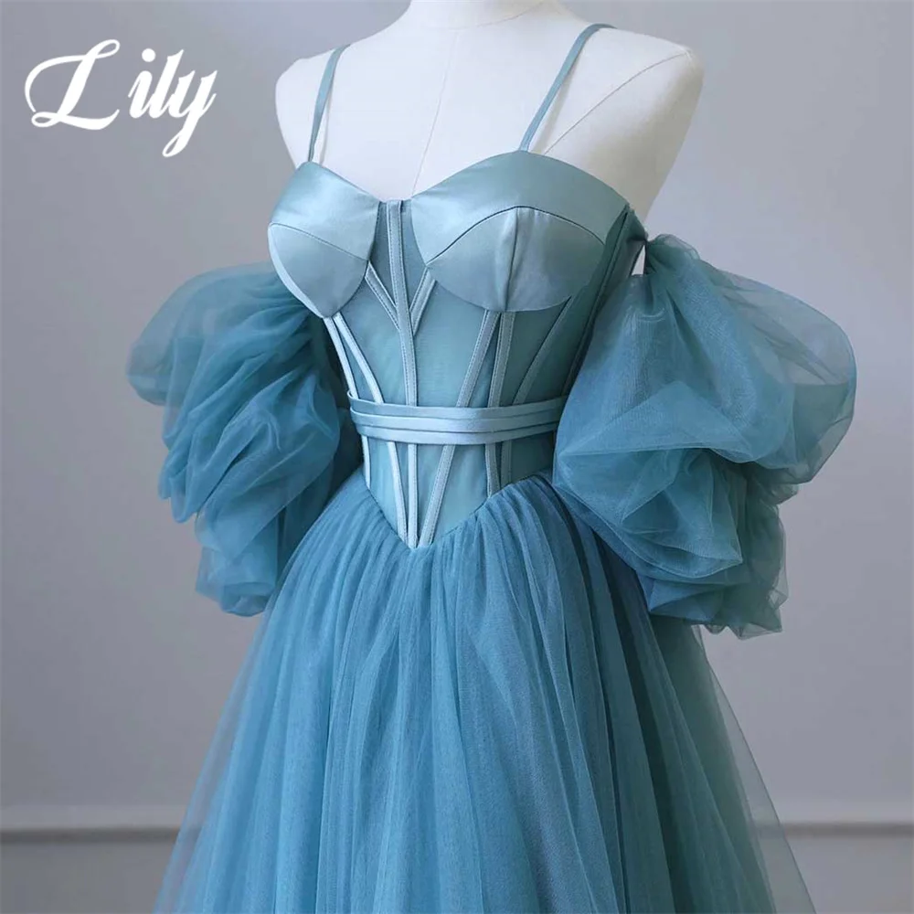 Lily Blue A Line Formal Dresses Layer Sweetheart A-Line Party Dress Off The Shoulder Pleats Special Occasion Dress robe soirée