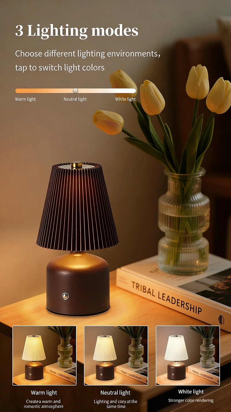 

Rechargeable LED Fabric Table Lamp, Touch Control Dimmable Bedside Night Light, USB Charging for Bedroom Living Room Hotel Cafe
