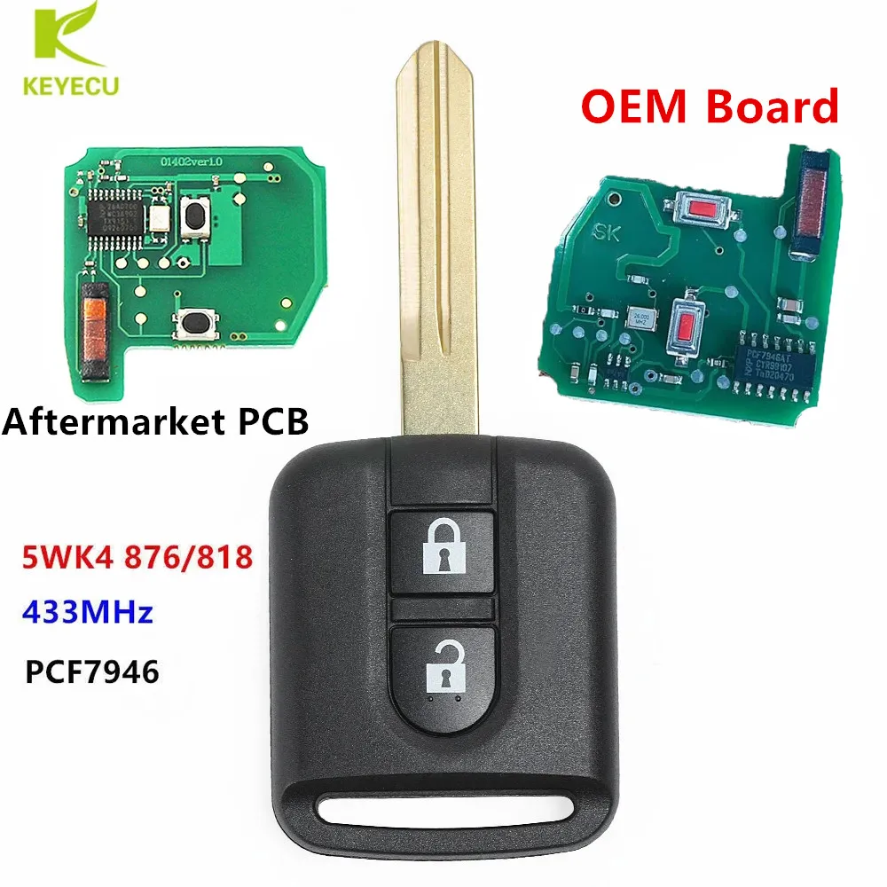 KEYECU Replacement Remote key Fob 2Button 433MHz ID46 for Nissan Elgrand X-TRAIL Qashqai Navara Micra Note NV200 5WK4 876/818