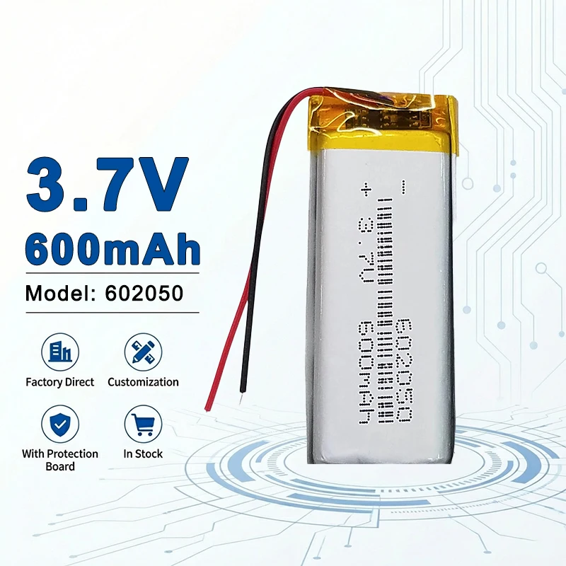 602050 3.7V 600mAh Long Cycle Life LiPo Battery with Overcharge Protection for Bluetooth Headsets Mini Toys Small Gadgets 602248