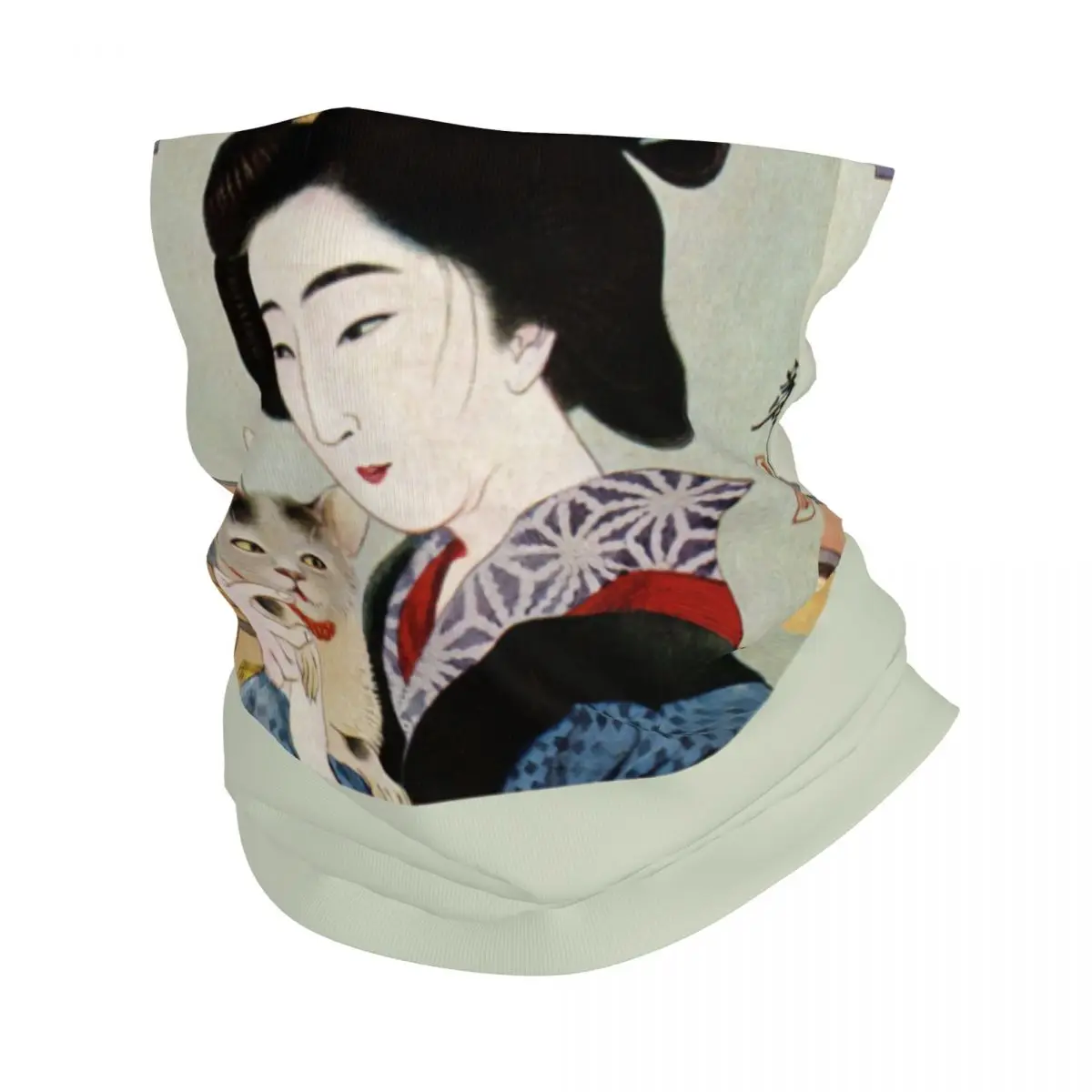 

Custom Japanese Geisha And Her Lucky Cat Winter Headband Neck Warmer Women Men Ski Running Tube Scarf Face Bandana Gaiter