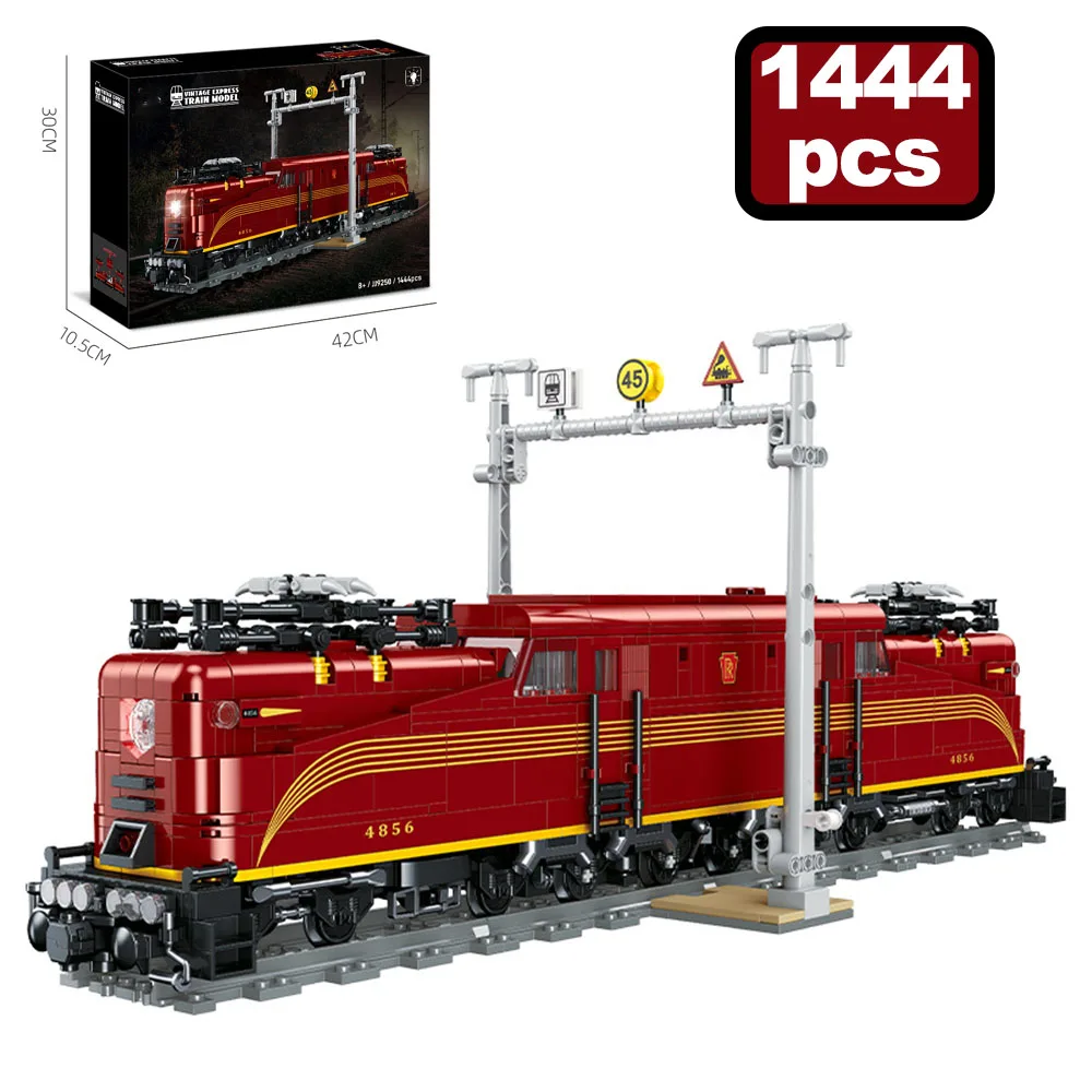 MOC Technical Vintage Express Train Building Block City Creative Railway Vehicle LED Lightings Bricks Educational Toys DIY Gifts