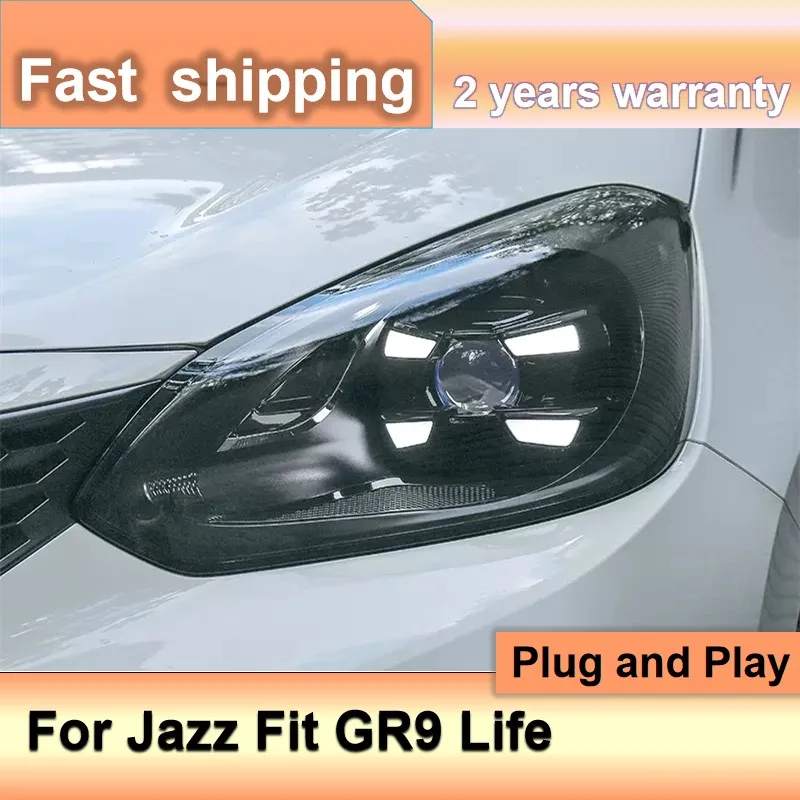 Car Accessories for Honda Jazz Head Light 2021-2022 Fit Headlight GR9 Life DRL Turn Signal High Beam Projector Lens