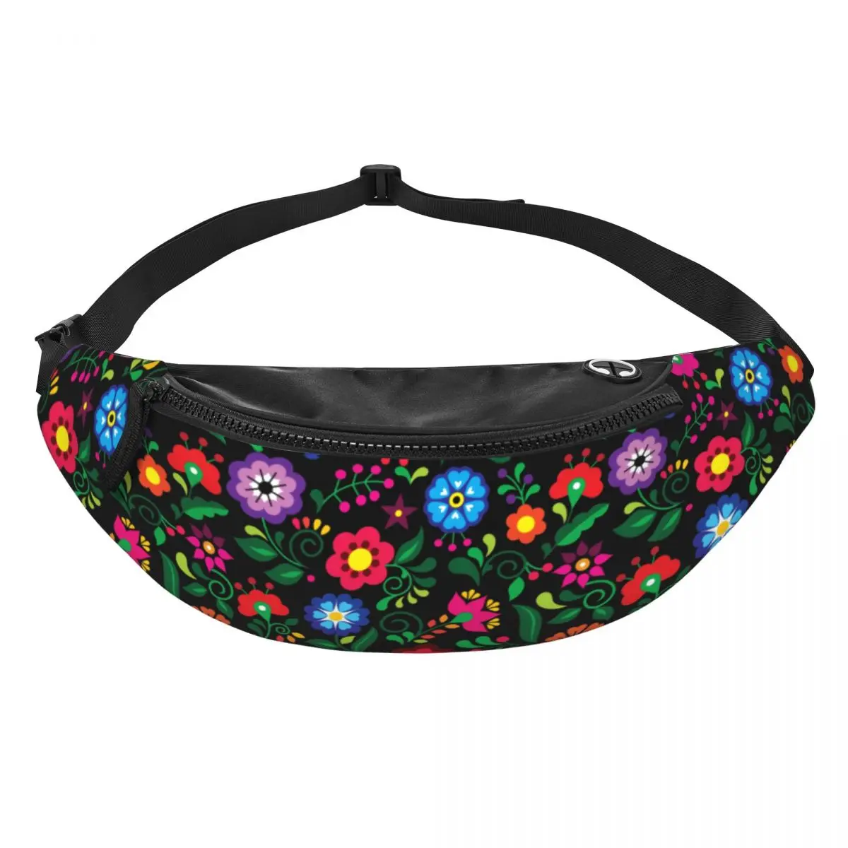 Custom Fashion Colourful Floral Mexican Flowers Fanny Pack Women Men Crossbody Waist Bag for Hiking Phone Money Pouch