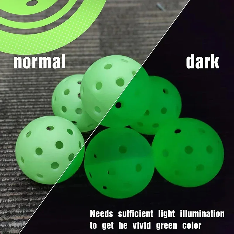 6Pcs Luminous Pickleball 74MM Night Light Green Ball 40 Holes for Night Play and Training Glowing In The Dark Colorful Golf Ball