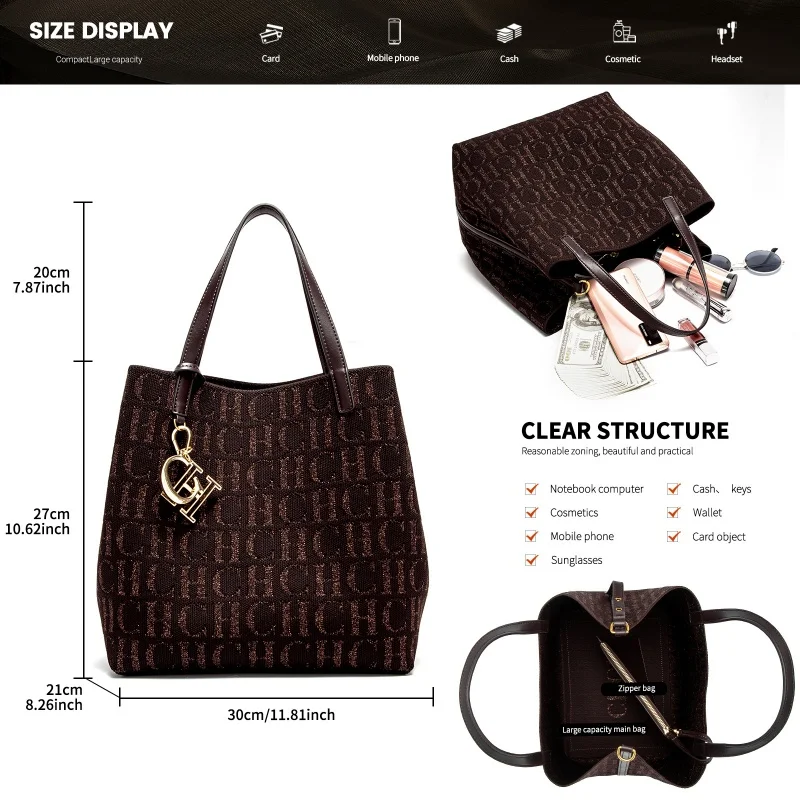 CHCH Fashion New Solid Color Women's Bucket Bag Large Capacity Letter Design Small Card Bag Accessories Handbag view 5