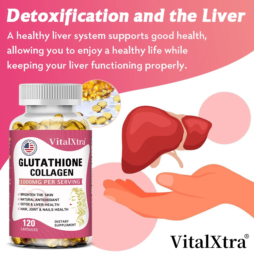 High Strength L-Glutathione Capsules, Reduced Form with Collagen - Antioxidant, Detox & Cleanse, Immune Health Support
