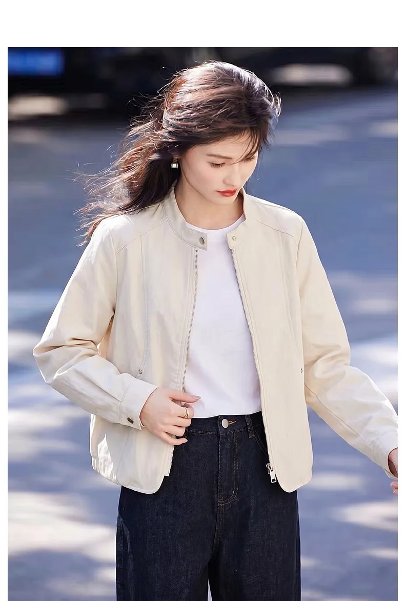 VIMLY Women's Leather Short Jacket 2026 Autumn Round Neck Fashion Coats Elegant Casual Loose-fit Female Windproof Outwears 31533