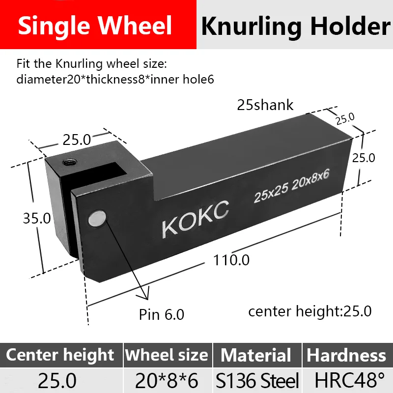 Imagem -02 - Suporte de Knurling para Torno Cnc Única Roda Kokc 25 mm 25 mm 20*8*6