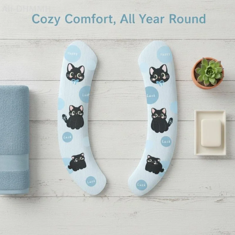 ZLinKJ Washable Toilet Seat Cushion Pads 1 Pair Black Cat Pattern Soft Comfortable Mat Fits Most Standard Toilets