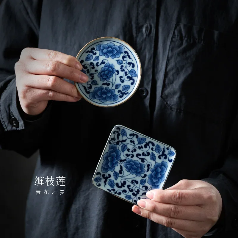 Ceramic Coaster Japanese Style Coarse Pottery Gold Painting Coaster Heat Proof Mat Teacup Mat Kung Fu Tea Ceremony Utensil