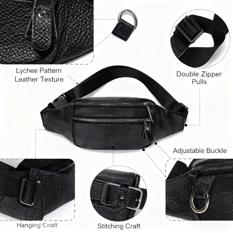 

Leather Waist Bag with Double Zipper Pockets and Adjustable Strap - Premium Men's & Women's Outdoor Fanny Pack