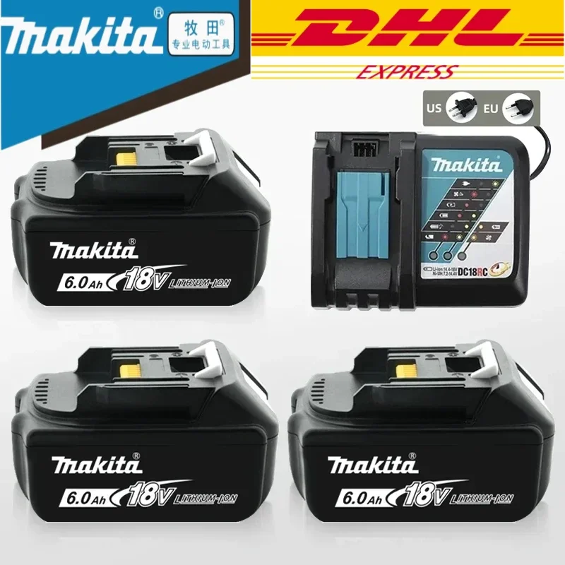 Genuine Makita 18v Battery With Charger,Makita 18 v Battery 6.0Ah 5.0ah,,Rechargeable Lithium Ion for BL1850 LXT400 Power Tool